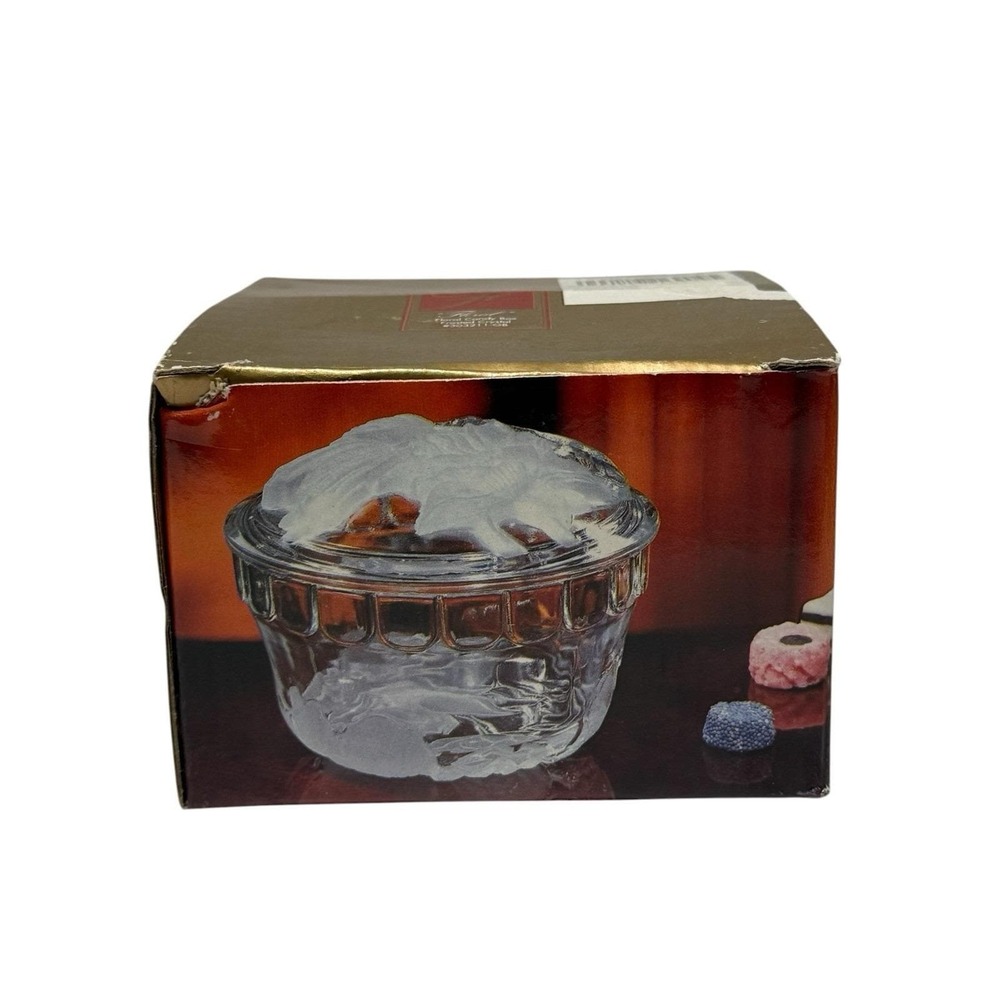 Crystal Floral Candy Trinket Dresser‎ Dish W/Frosted Crystal Flowers Lid